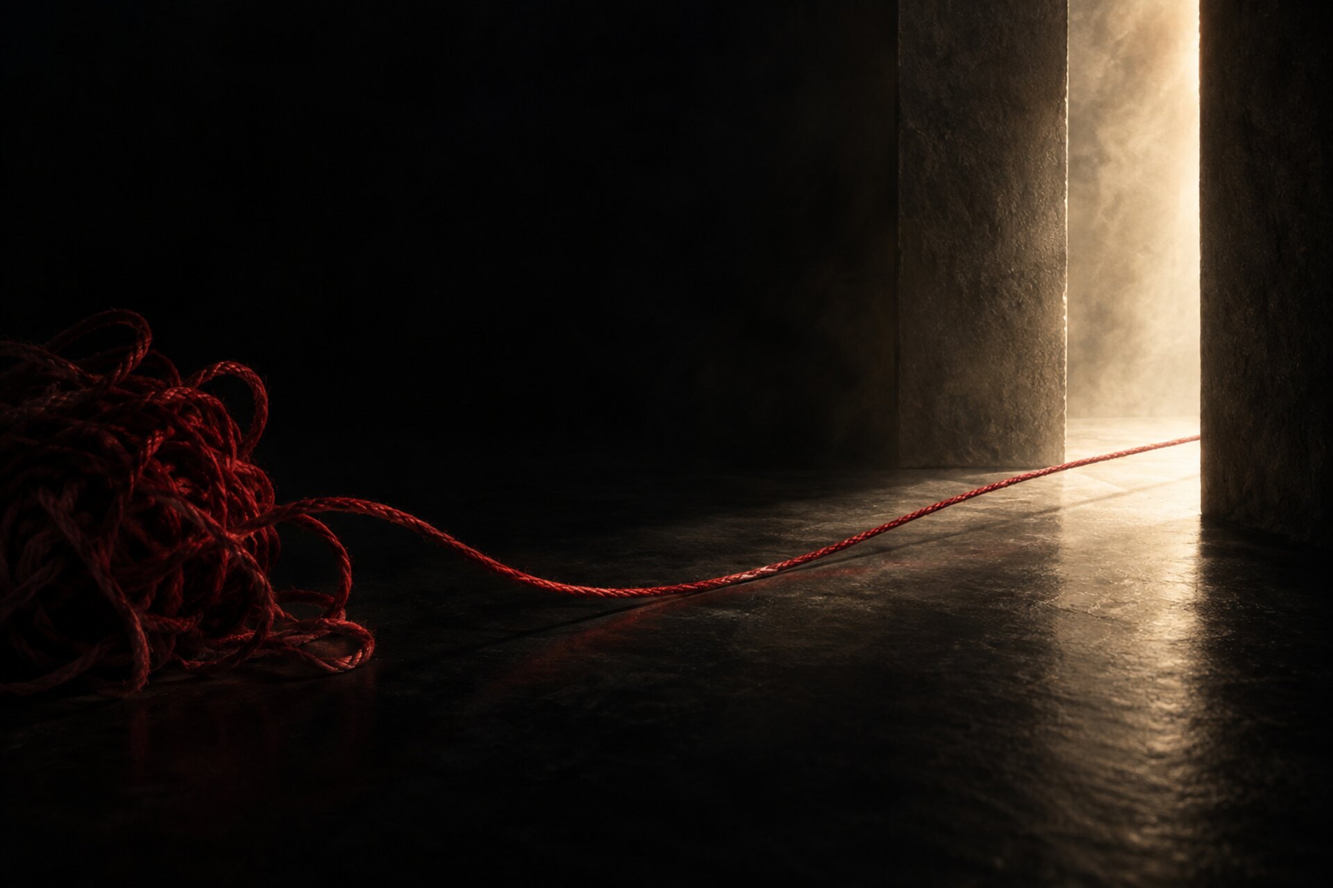 Un filo rosso attraversa una soglia luminosa